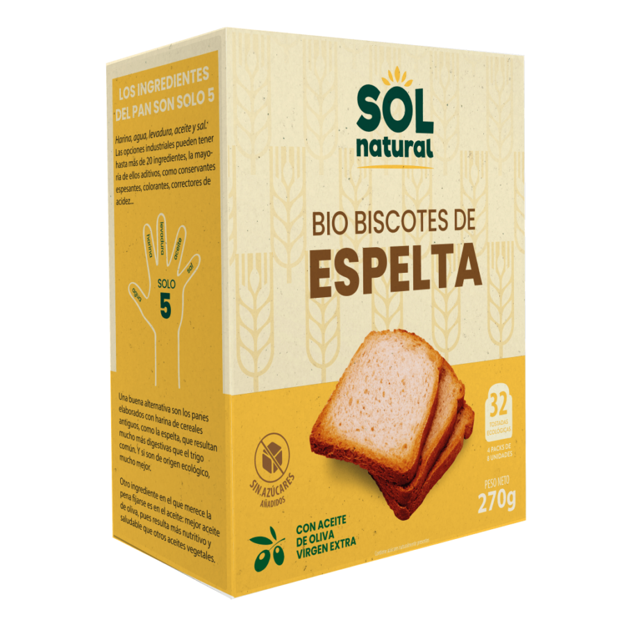 BISCOTES DE ESPELTA EN CAJA BIO 270 GR SOL NATURAL