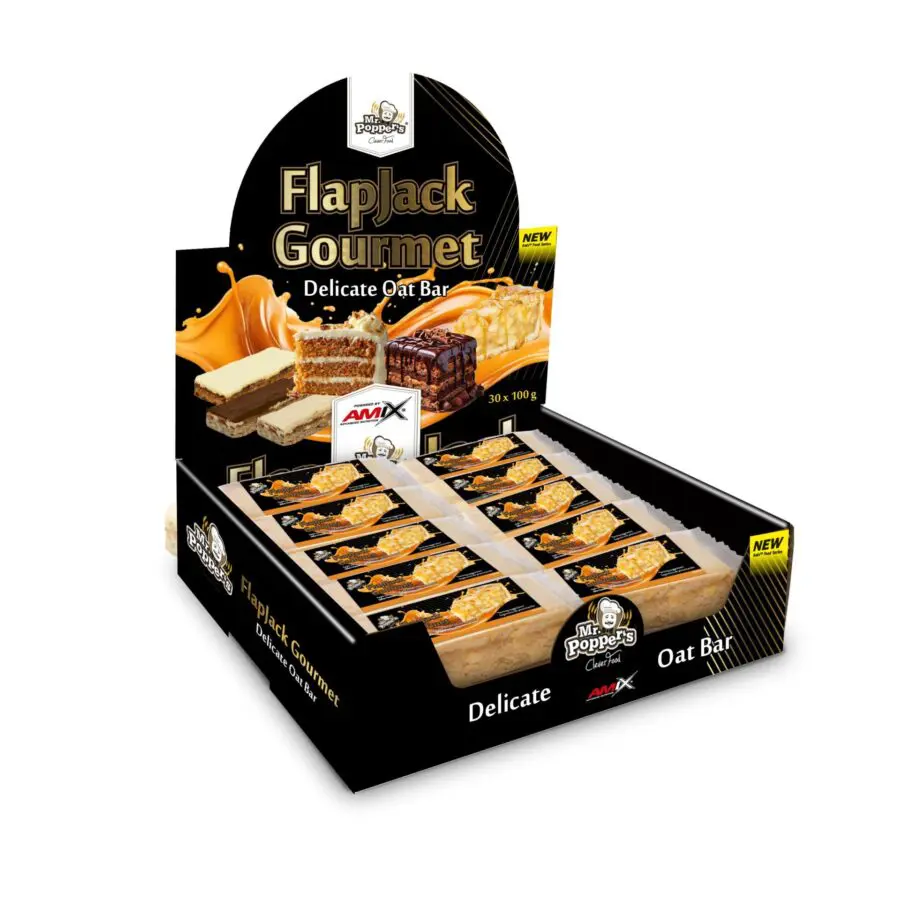 BARRITAS FLAPJACK GOURMET MANZANA CON CARAMELO Y CHOCOLATE BLANCO 100GR AMIX